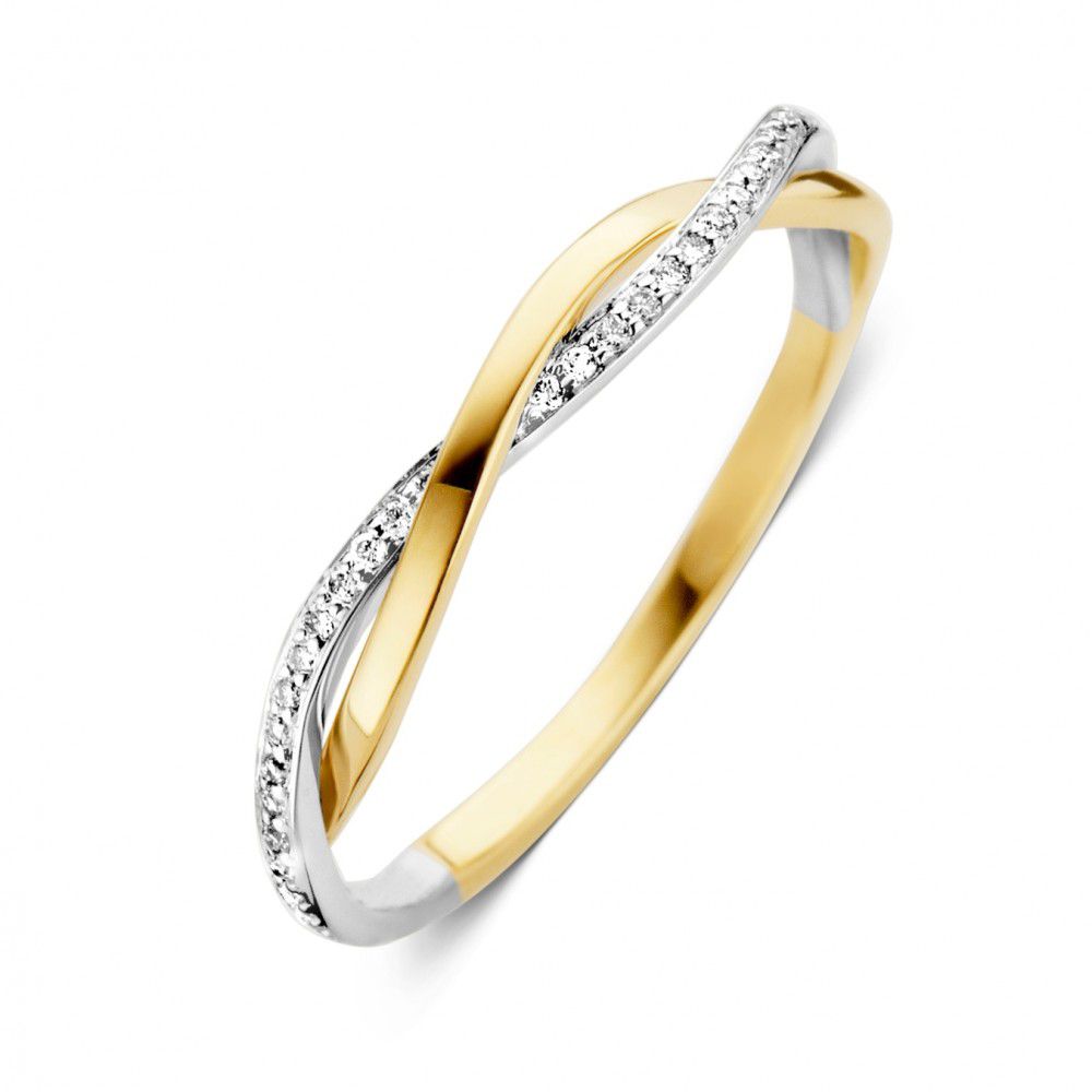 Bicolor Ring aus 14-Karat Gold mit brillantgeschliffenen Diamanten und geschwungenem Design