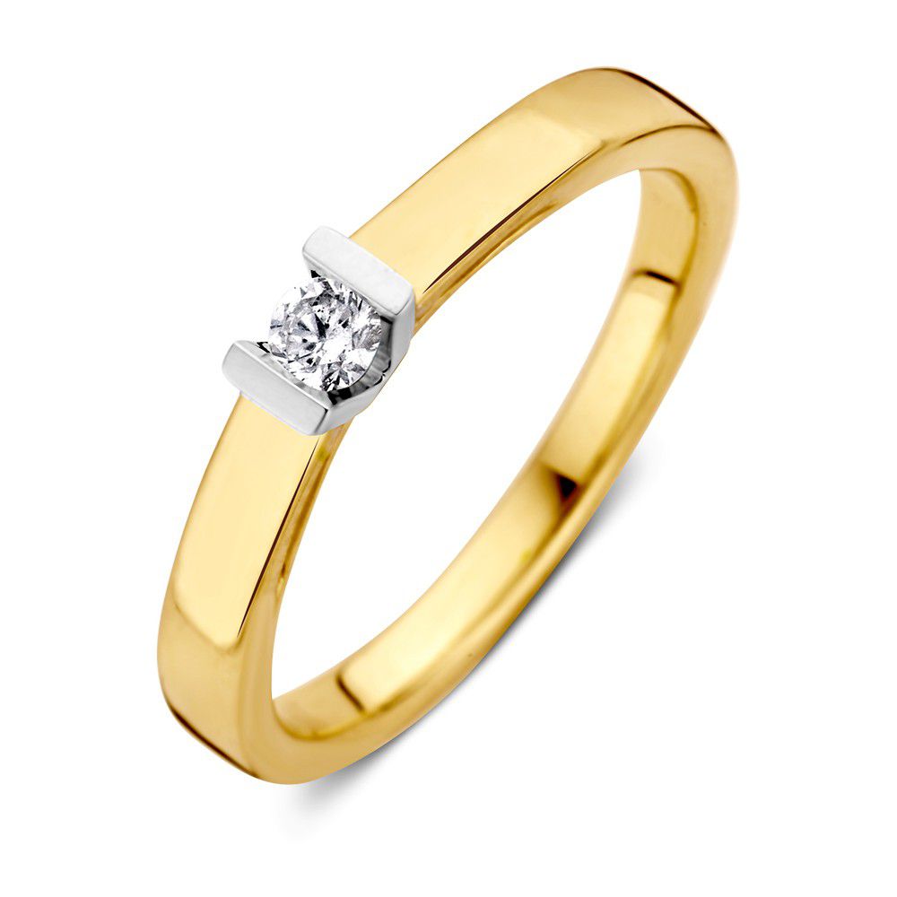 Ring aus 14 Karat Gold mit 0,10 ct Brillant-Diamant und schmalem, glänzendem Design
