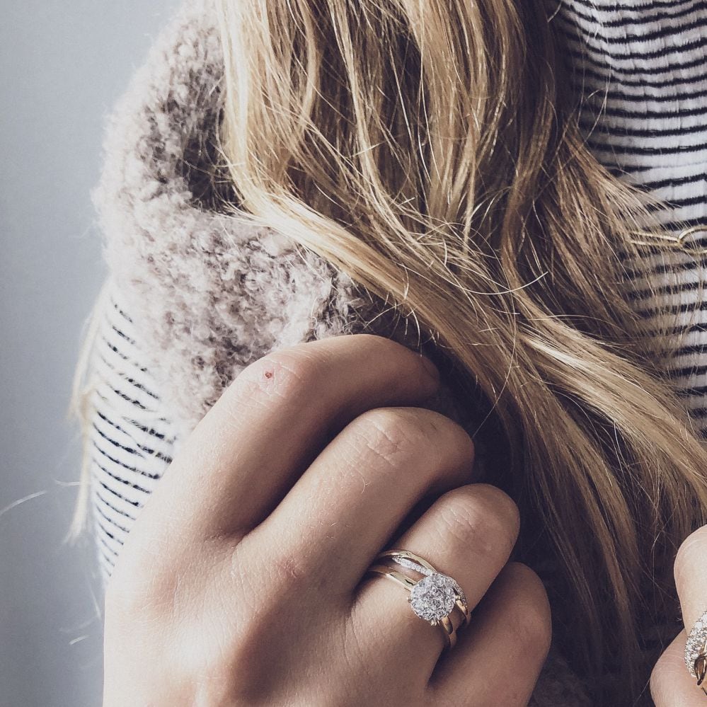 14 Karat Bicolor Goldring mit Diamanten im Brillantschliff