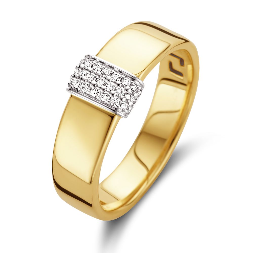 Ring aus 14-karätigem Gelbgold mit diamantbesetztem Mittelstück
