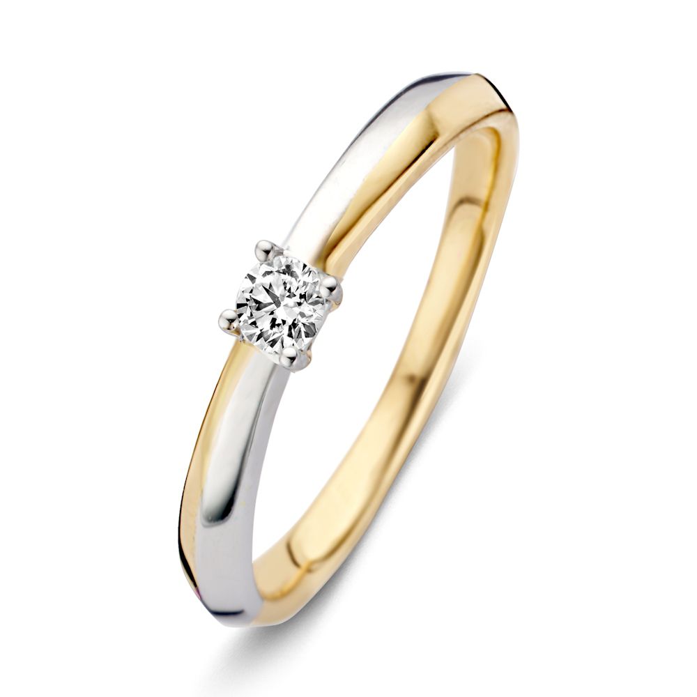 Bicolor Ring aus 14-Karat Gold mit 0,12 ct Brillant-Diamant in der Mitte