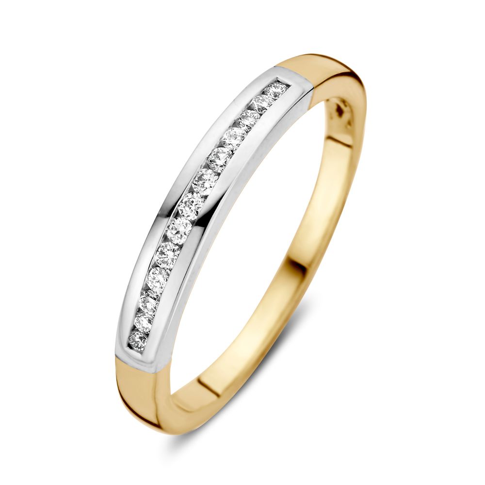 Bicolor Damenring aus Gelb- und Weißgold mit 0,12 ct Diamanten in einer geraden Fassung