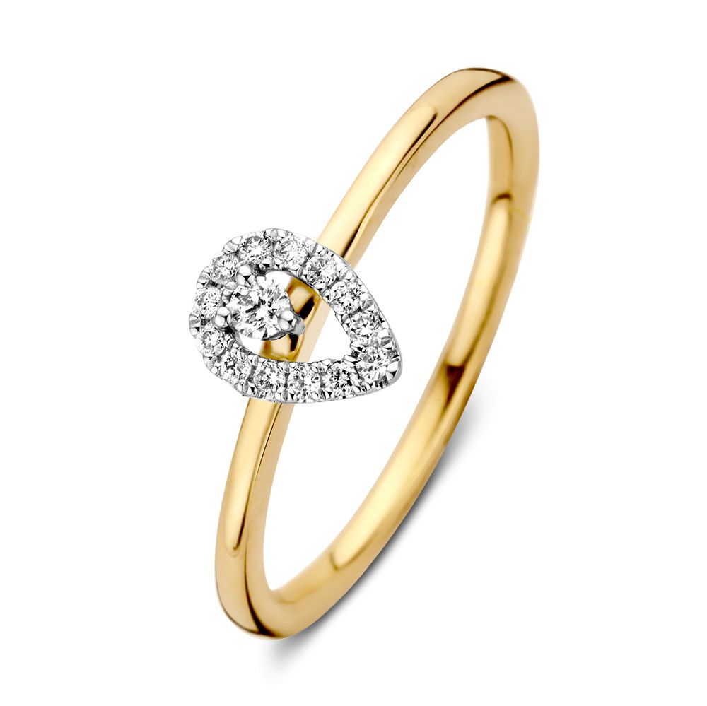 Bicolor Damenring aus 14 Karat Gelb- und Weißgold mit 0,12 ct Diamant und herzförmigem Design