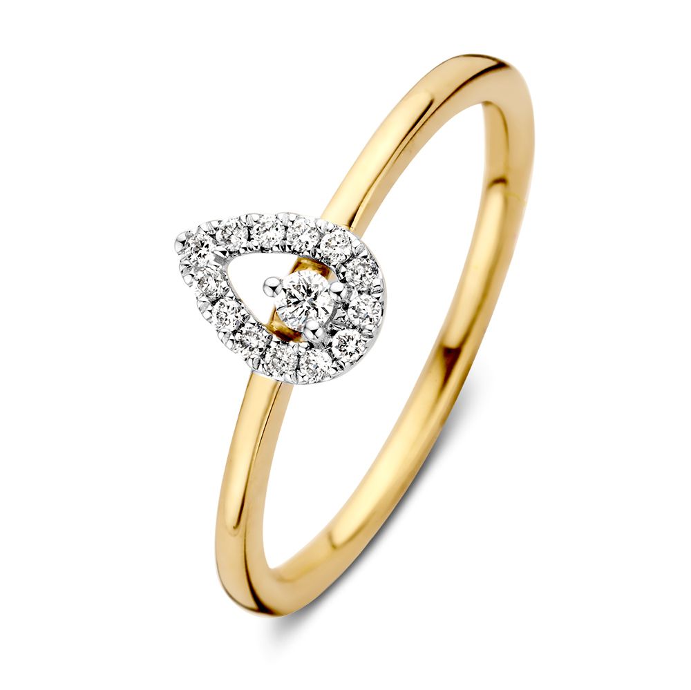 Bicolor Damenring aus Gelb- und Weißgold mit 0,12 Karat Diamant, 14 Karat
