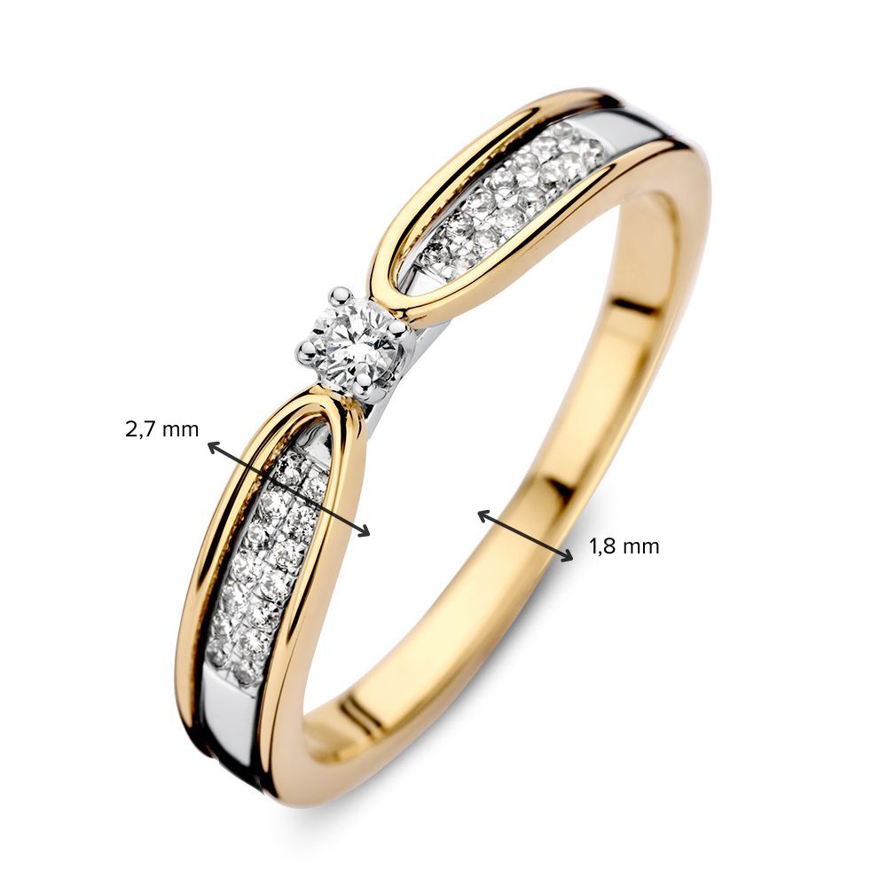 Bicolor 14kt Gelb- und Weißgoldring mit Diamanten – Eleganter Damenring mit auffälligem Mittelstein