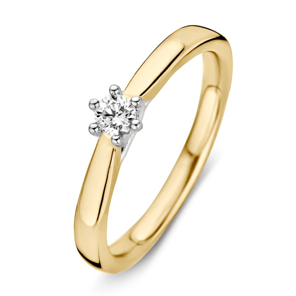 Bicolor Damenring aus Gelb- und Weißgold mit 0,14 ct Brillant-Diamant in der Mitte