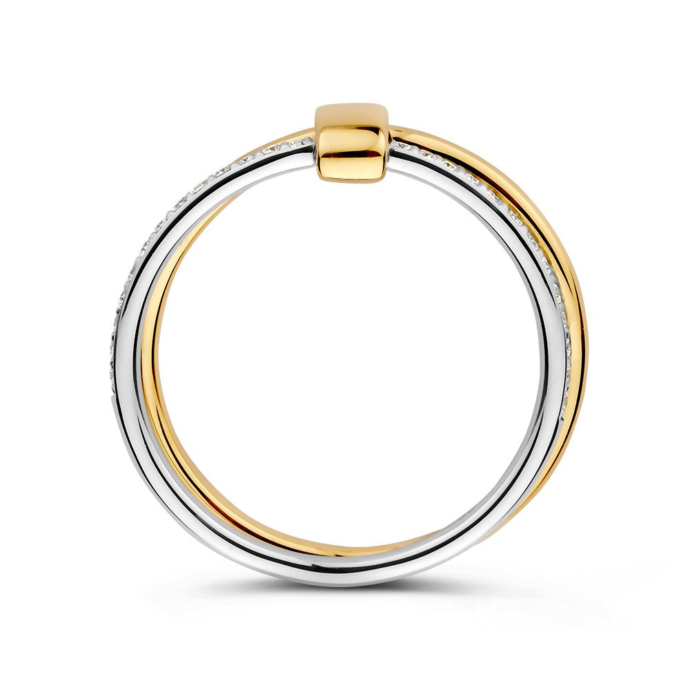 Bicolor-Ring aus 14kt Gelb- und Weißgold mit 0.14ct Diamanten