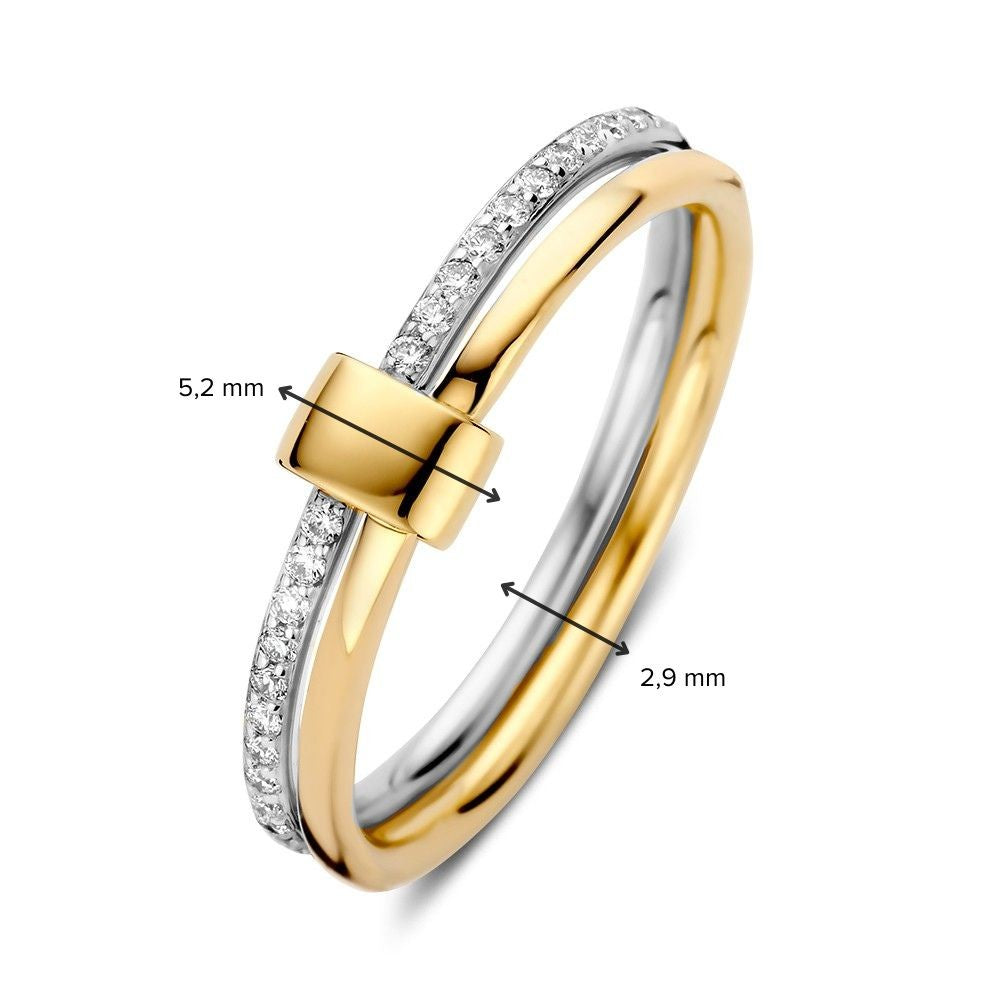 Bicolor-Ring aus 14kt Gelb- und Weißgold mit 0.14ct Diamanten