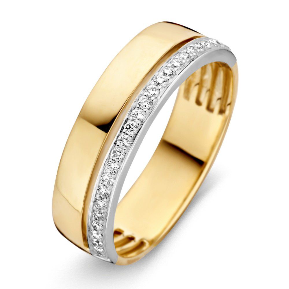 Damenring aus 14K Gelb- und Weißgold mit 0,15 ct Brillantdiamanten in einer schlichten Fassung
