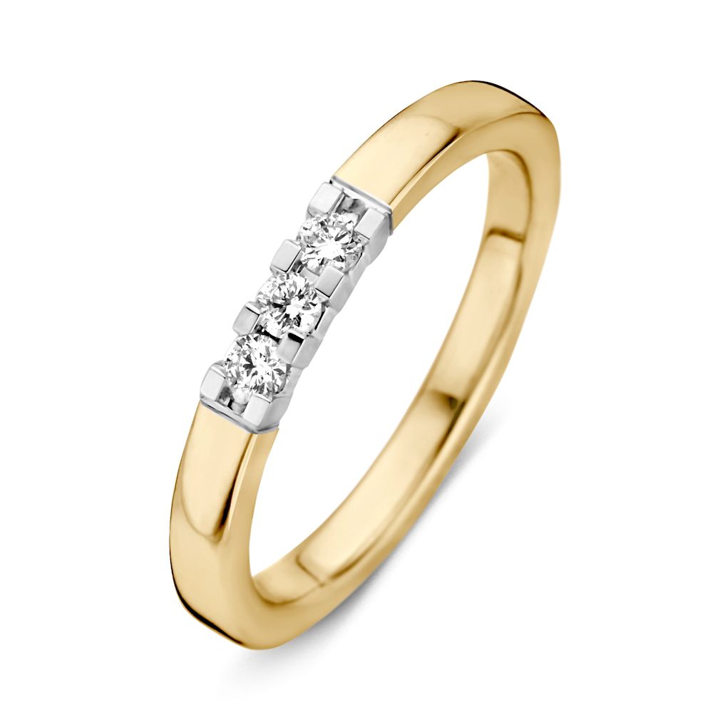 Bicolor Damenring aus Weiß- und Gelbgold mit drei Brillanten von 0,15 ct