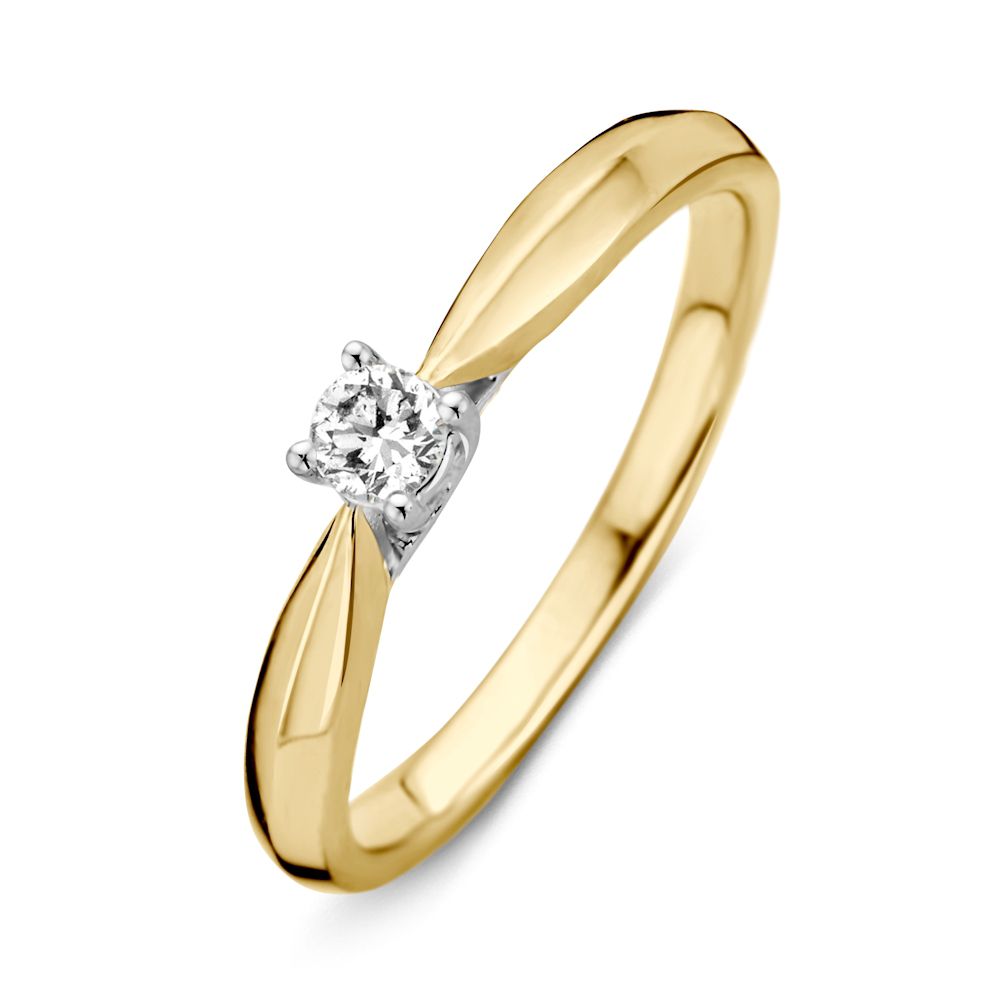 Damenring aus 14K Gelb- und Weißgold mit 0,15 ct Brillant-Diamant in der Mitte