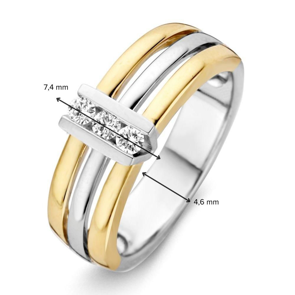 Breiter Bicolor-Goldring mit drei Brillanten in V-Fassung 0,15 ct.