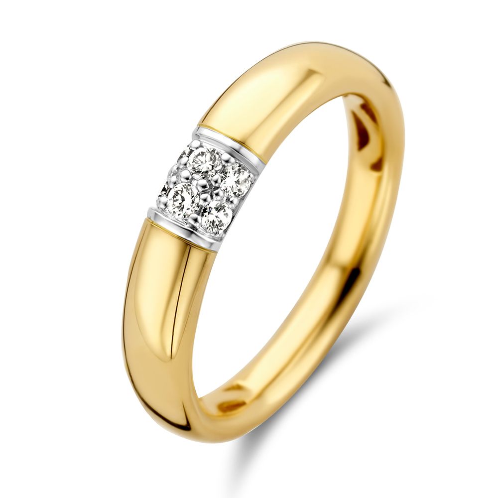 Bicolor Ring aus Gelbgold mit brillanten Steinen in der Mitte