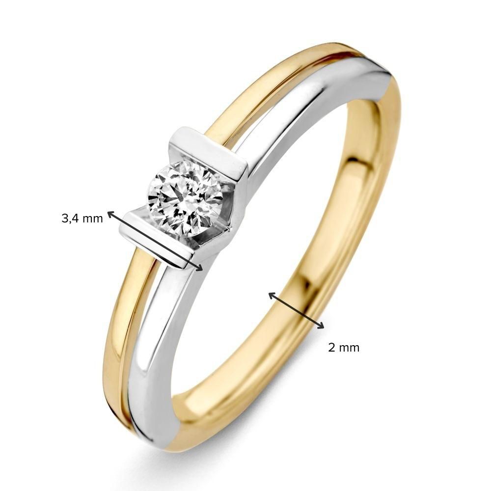 Zeitloser Damenring aus 14K Bicolor Gelb- und Weißgold mit 0,18 Karat Brillantdiamant
