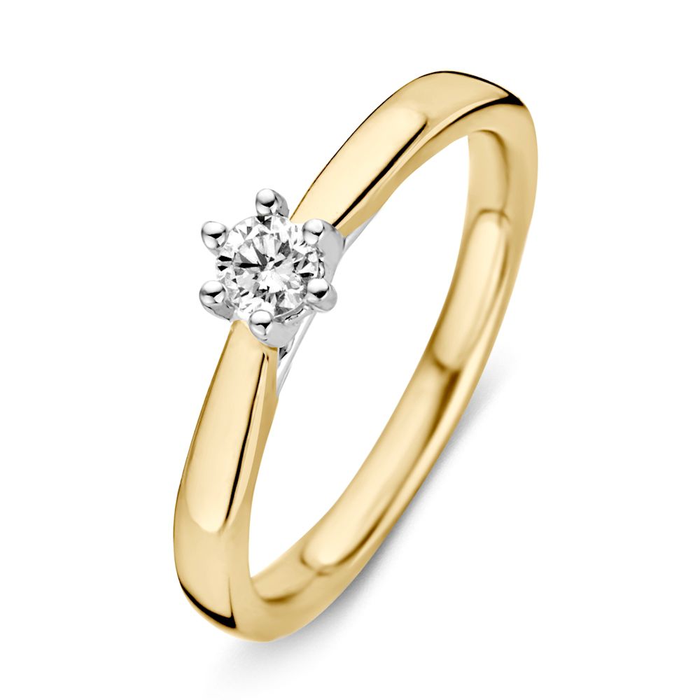 Damenring aus 14K Gelb- und Weißgold mit 0,19 ct Brillantdiamant in der Mitte