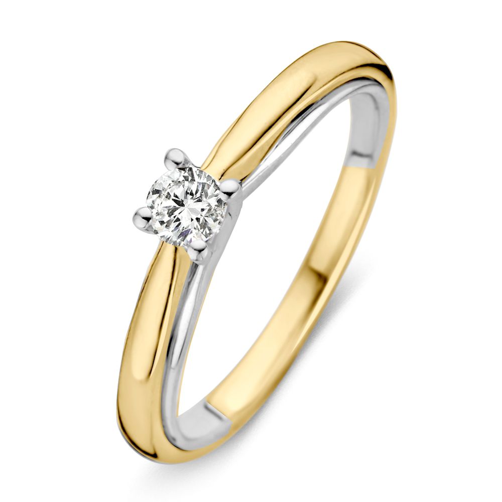 Bicolor Ring aus Gelb- und Weißgold mit einem Brillanten von 0,19 ct