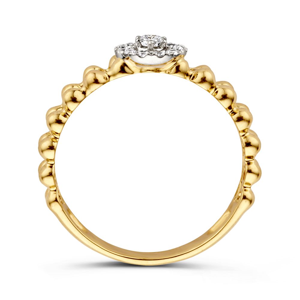 Stilvoller Goldring mit Diamanten und doppelter Reihe von Goldkügelchen 0,19 ct.