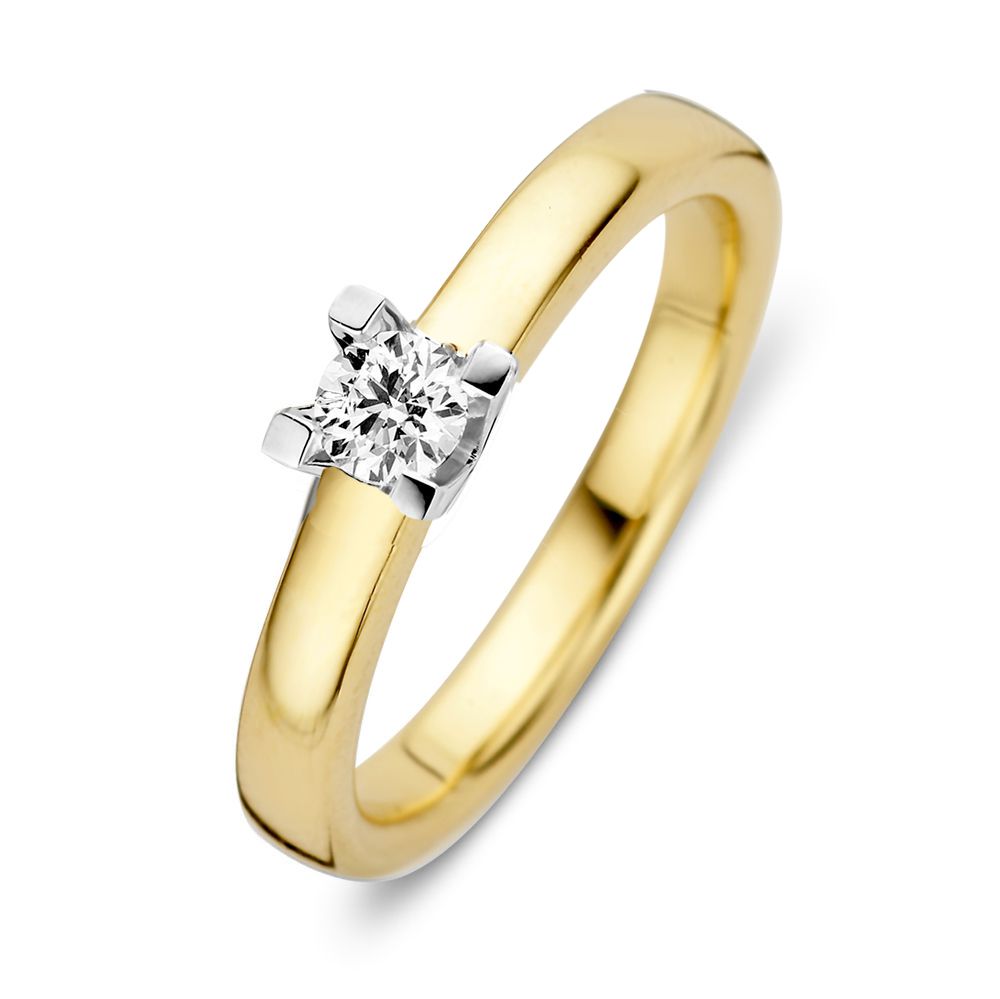 Bicolor Ring aus Gelbgold mit einem brillanten, 0,19 Karat, in der Mitte gefasst
