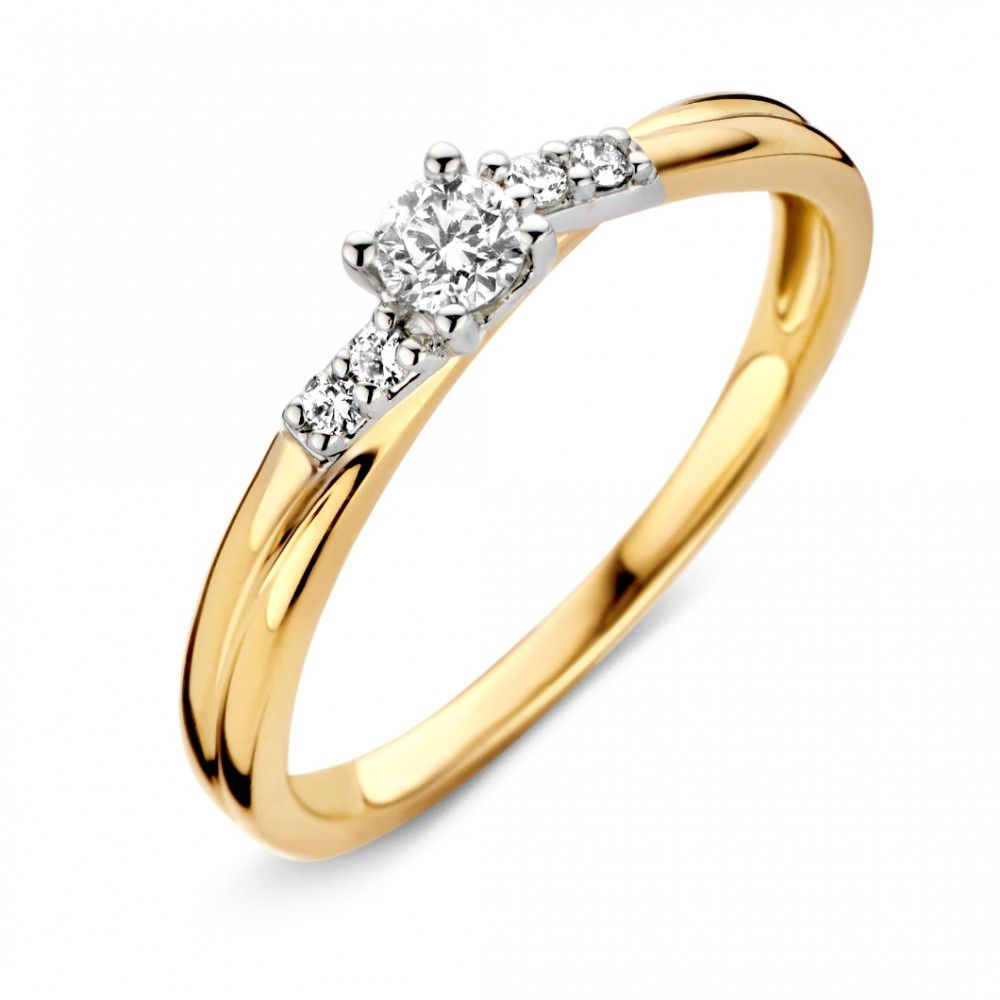 Bicolor Damenring aus Gold mit brillantem Diamanten und kleinen, funkelnden Steinchen