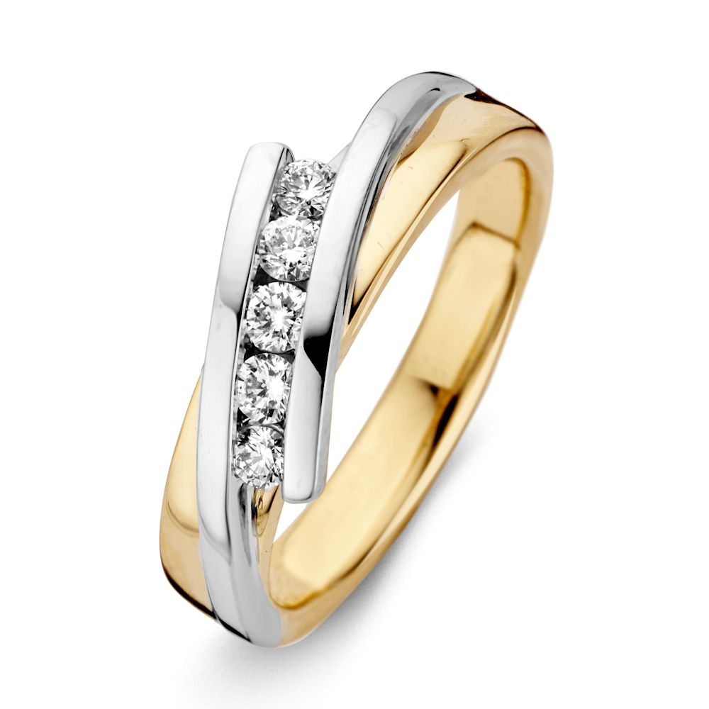 Bicolor Ring aus Gelb- und Weißgold mit fünf Brillanten – 0,24 ct