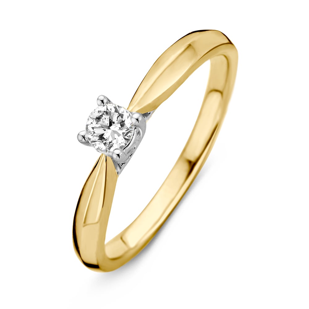 Bicolor Ring aus Gelbgold und Weißgold mit einem Diamanten von 0,24 ct
