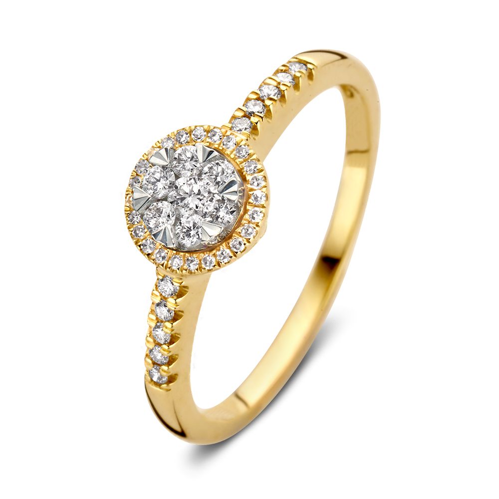 Bicolor Damenring aus 14 Karat Gelb- und Weißgold mit ovalem Zifferblatt und Diamanten