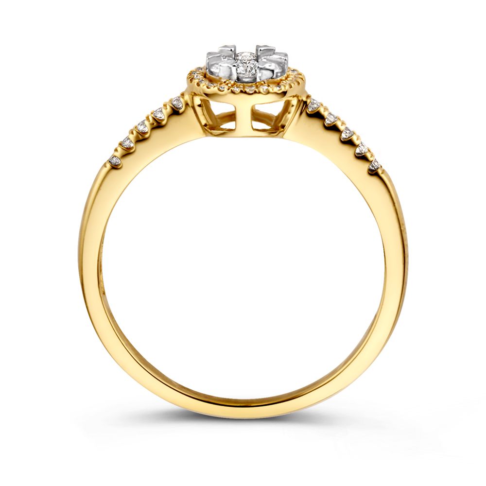 Bicolor Diamant Entourage Ring Damen 14 Karat Gelb-/Weißgold mit Ovalem Diamant 0.24ct