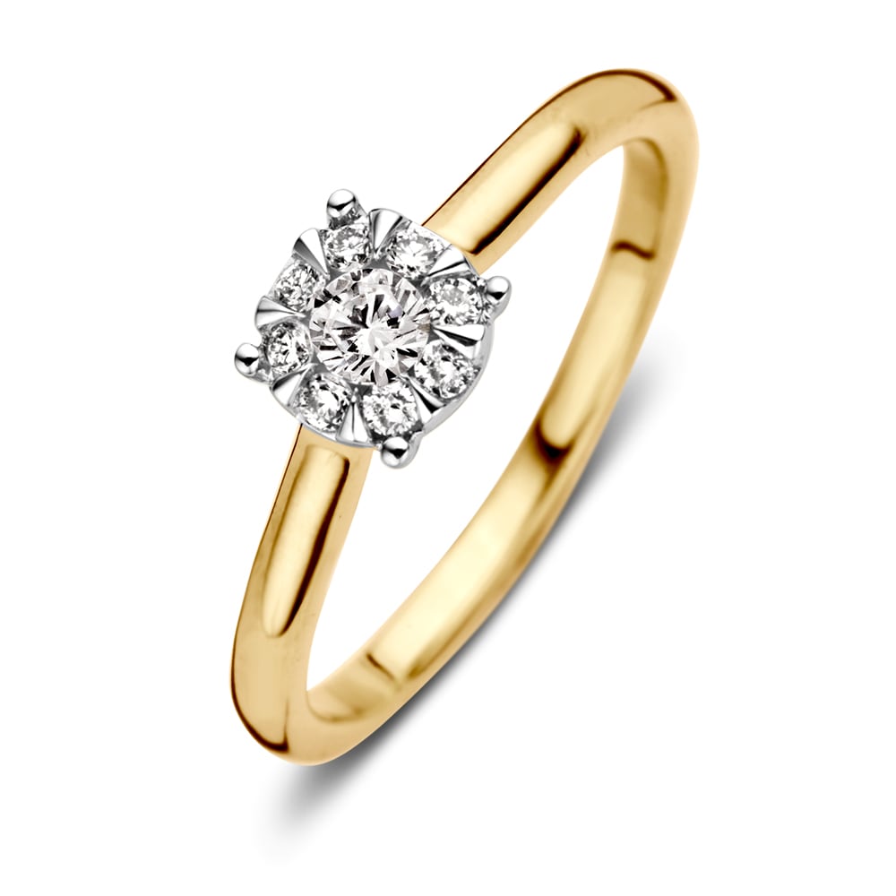 Bicolor Ring aus Gelbgold mit rundem Diamanten, 0,25 Karat, und glattem, poliertem Band
