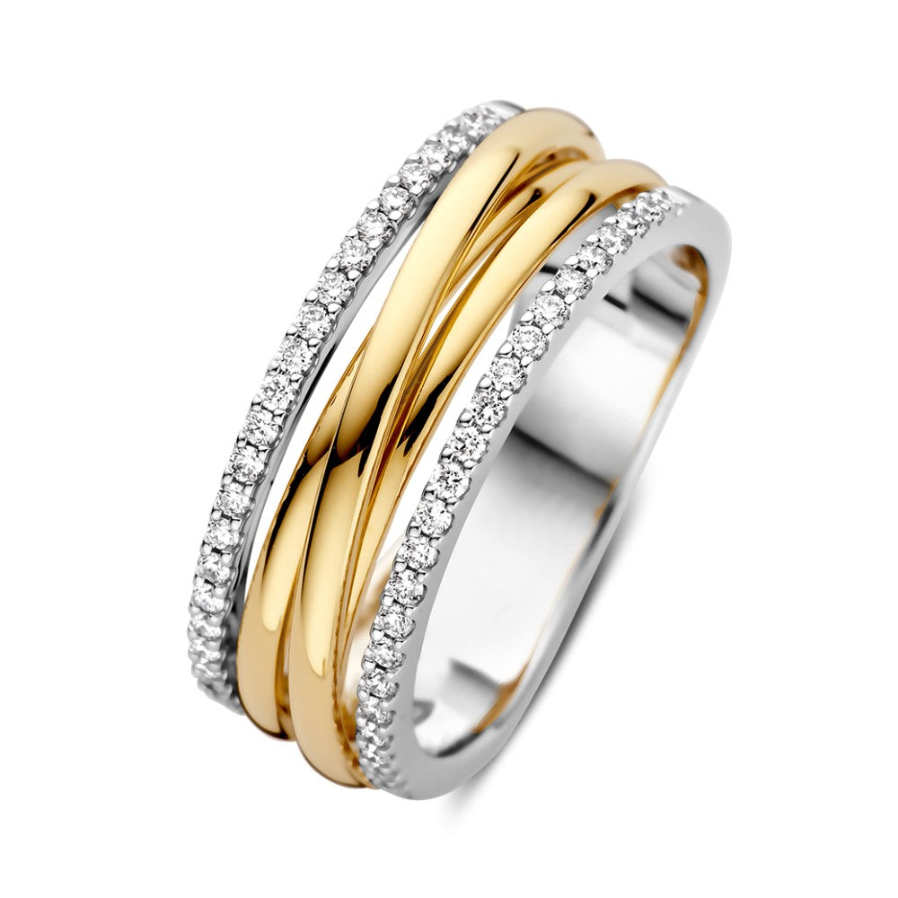 Bicolor Ring aus 14 Karat Gelb- und Weißgold mit 0,27 ct Diamanten und feiner Verarbeitung