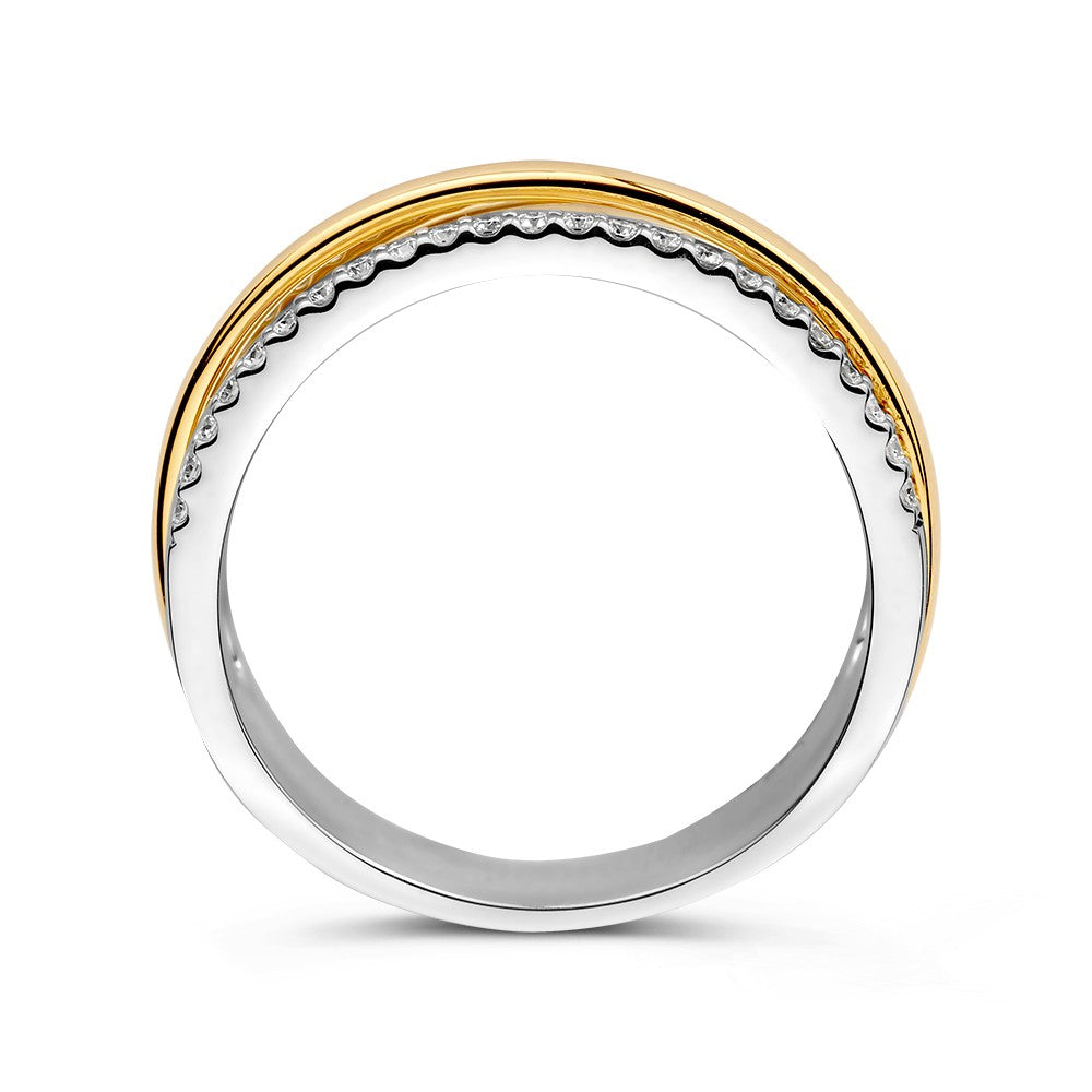 Bicolor Gelb-/Weißgoldring mit 0,27 ct Diamanten – 14 Karat, raffinierter Damenring, H/SI-1 Qualität