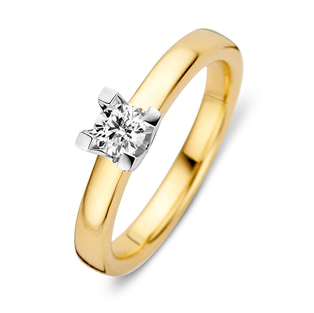 Gelbgoldene Solitär-Ring mit 0,30 ct Brillant-Diamant in Vierpootszetting