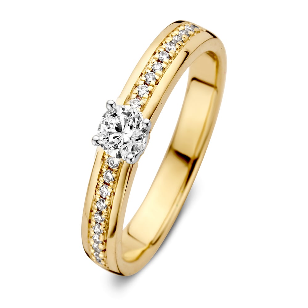Eleganter Damenring aus Gelbgold mit Weißgoldfassung und Brillant von 0,30 ct