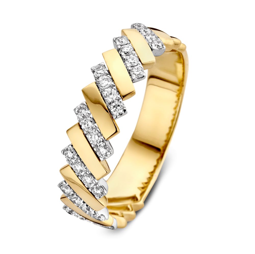 Bicolor Damenring aus Gelb- und Weißgold mit 0,30 ct Diamanten in geschwungener Anordnung