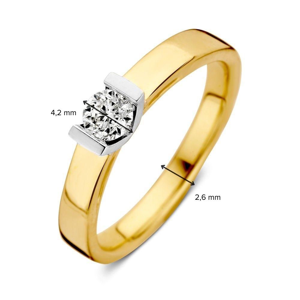 Bicolor Weiß- und Gelbgold Solitärring mit Brillantschliff-Mittelstein von 0,30 ct