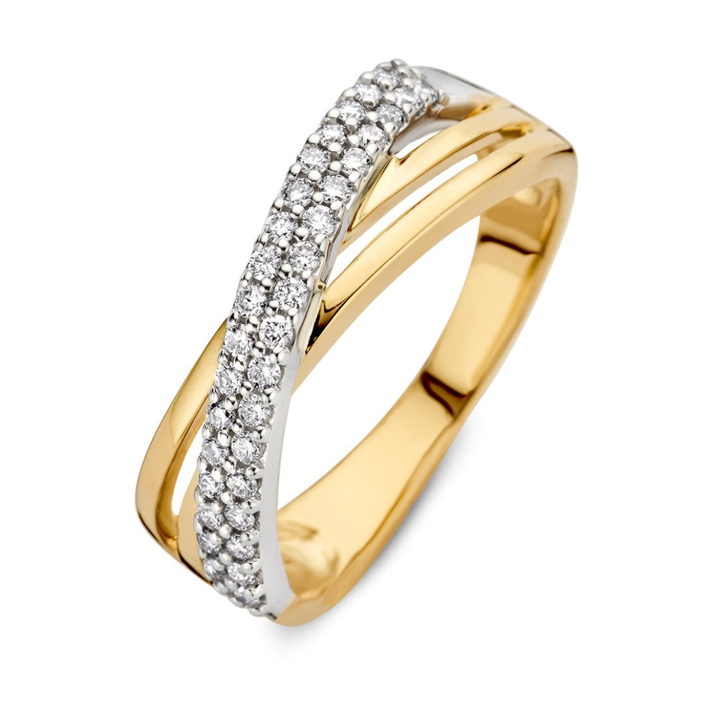 Bicolor Ring aus Weiß- und Gelbgold mit 0,30 ct Diamanten und geschwungenem Design