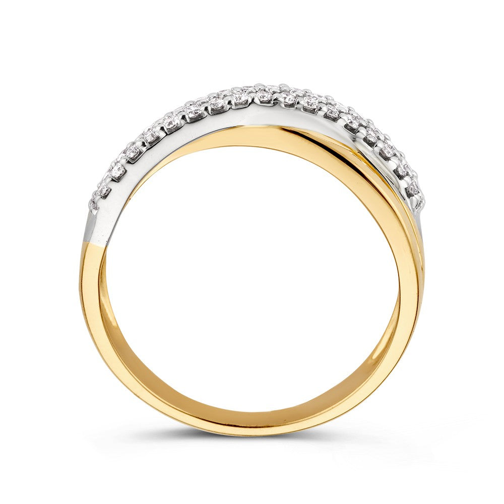 Bicolor Weiß- und Gelbgold Crossover-Ring mit Diamanten 0.30 ct.