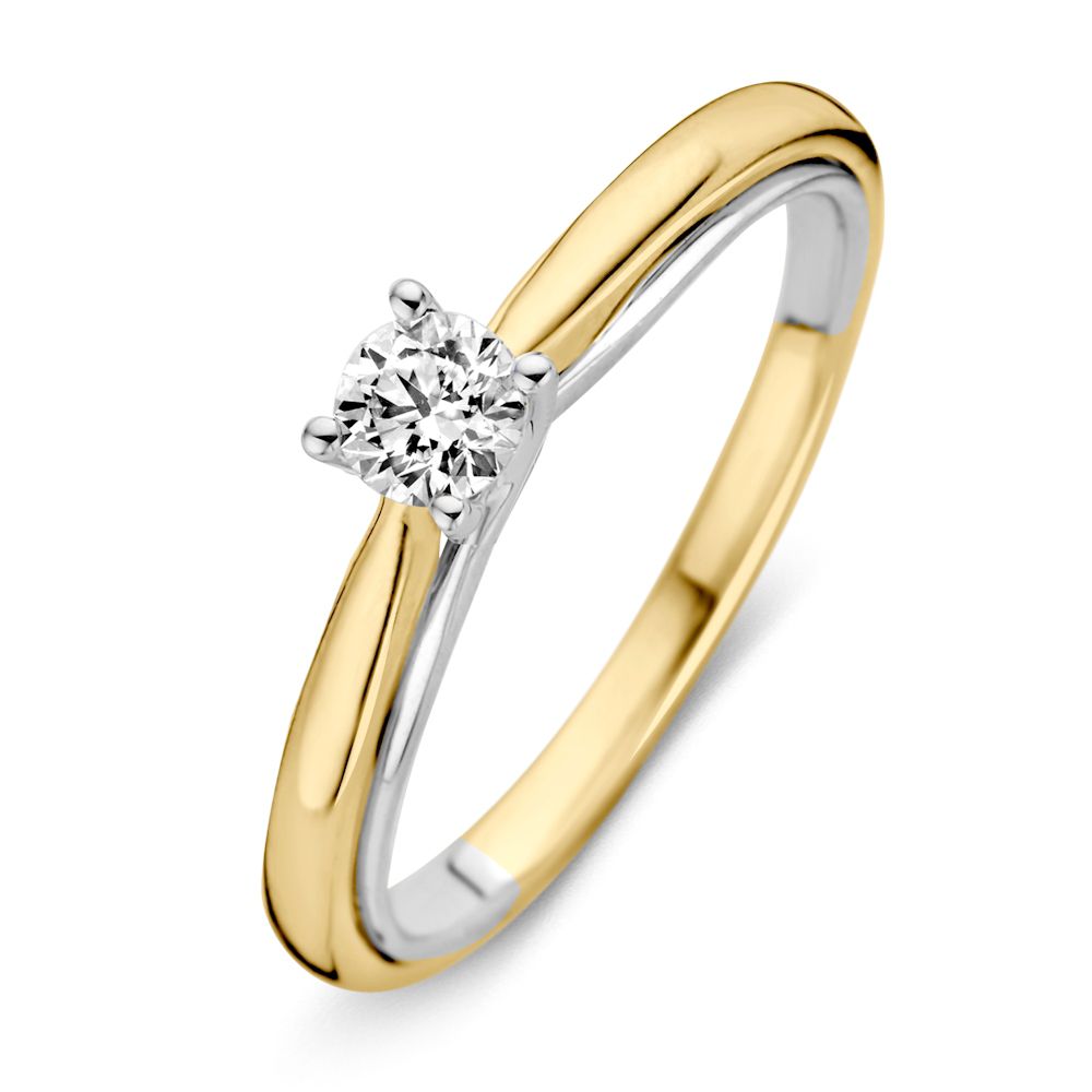 Bicolor Ring aus Gelbgold und Weißgold mit einem Brillanten von 0,31 ct