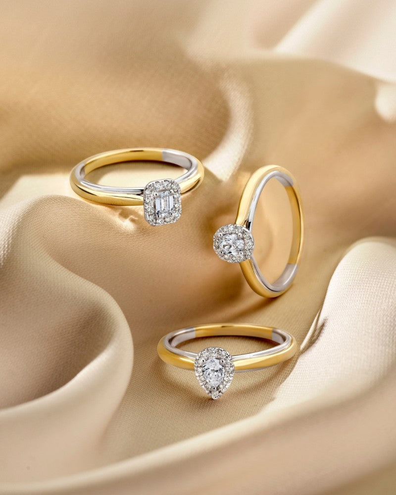14k Bicolor Gold Ring with Pear-Shaped Diamond in Entourage Setting