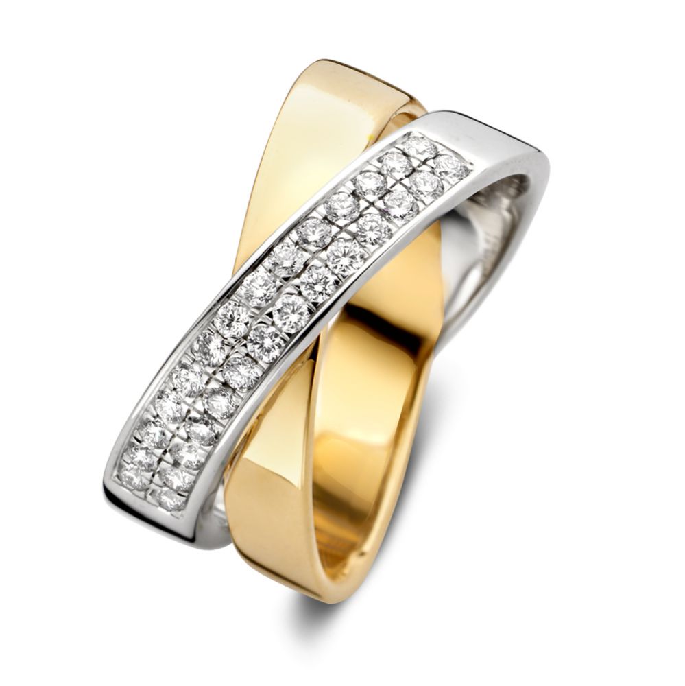 Bicolor Ring mit Brillantschliff und 0,36 ct Diamanten, in Weiß- und Gelbgold gefertigt