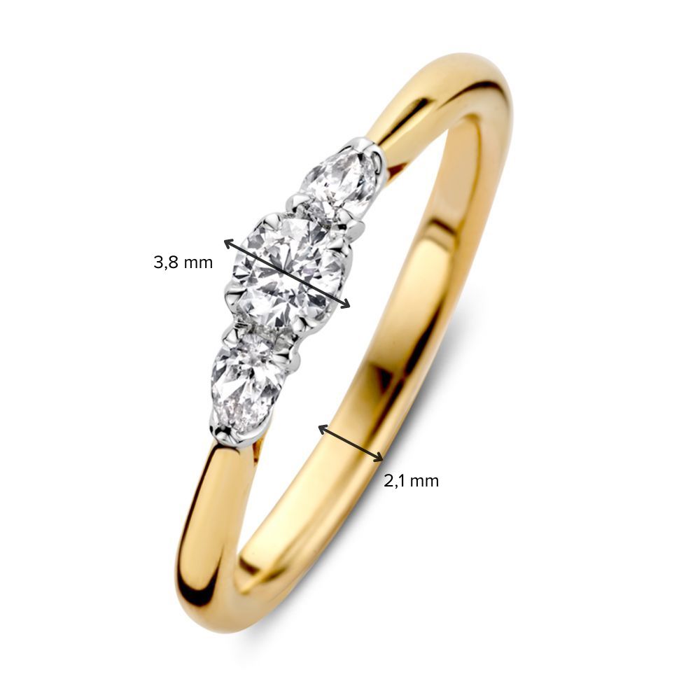 Eleganter Dreisteinring mit Brillanten und Diamanten im Tropfenschliff – 0,36 Karat