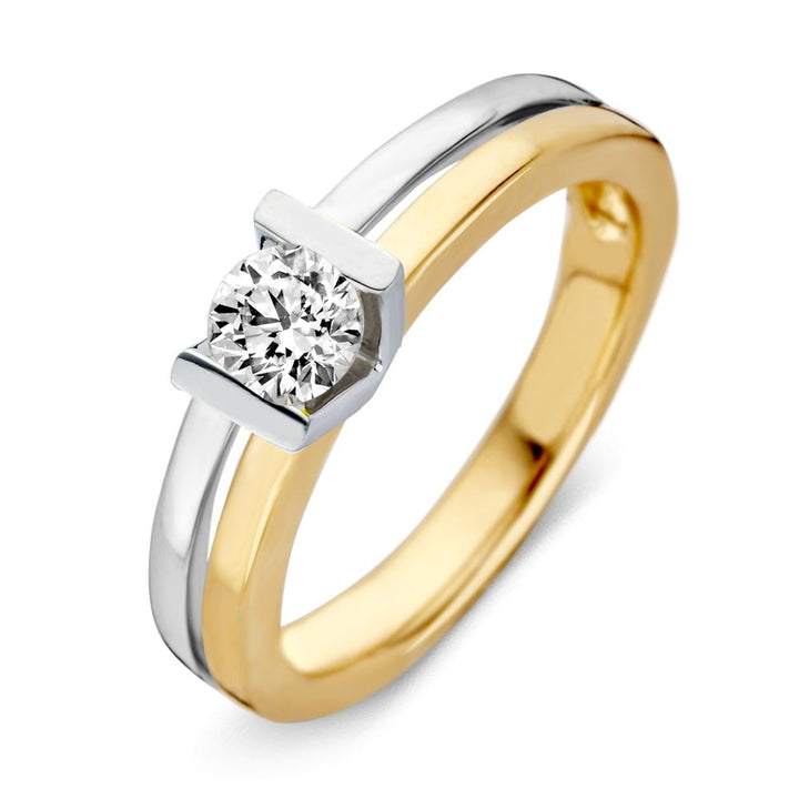 Bicolor Gouden Oorstekers met Diamant – 0.41 ct, 14 Karaat