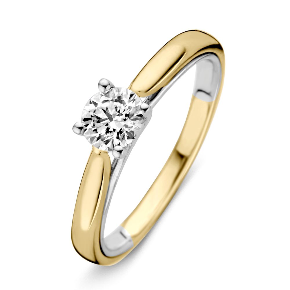 Bicolor Damenring aus Gelb- und Weißgold mit einem Brillanten (0,40 ct) in der Mitte