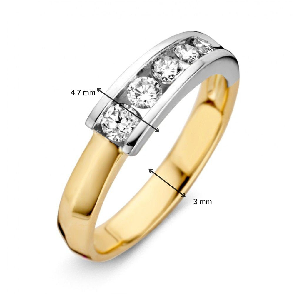 Bicolor-Damenring aus Weiß- und Gelbgold mit fünf Brillanten (0,41 ct) – 14 Karat Gold
