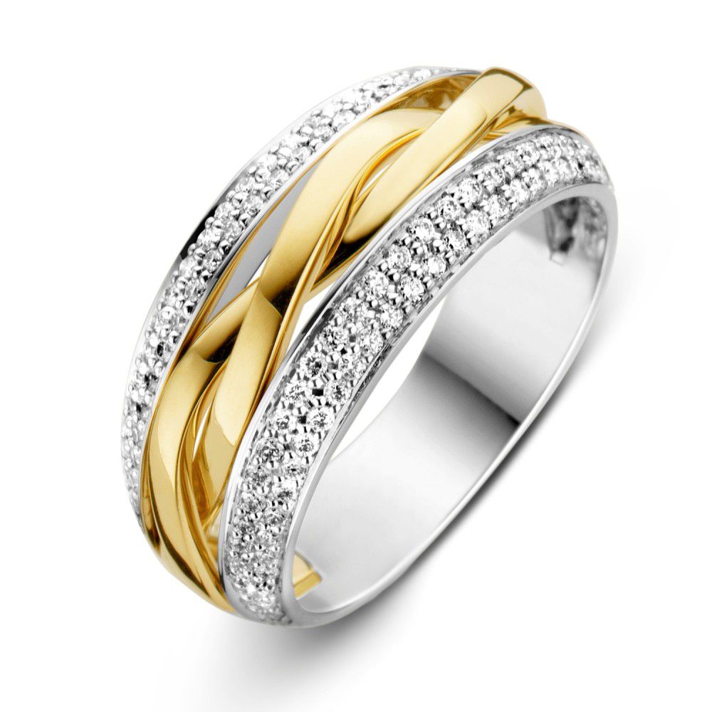 Bicolor Damenring aus Gelb- und Weißgold mit 0,45 ct Diamanten und glänzender Oberfläche