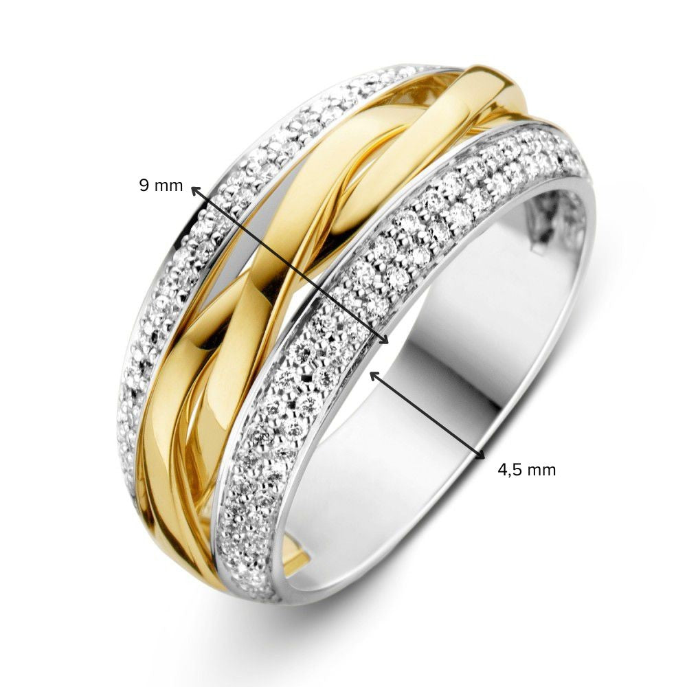 Bicolor Geel- en Witgouden Damesring met Diamant (0.45 crt) – 14 Karaat