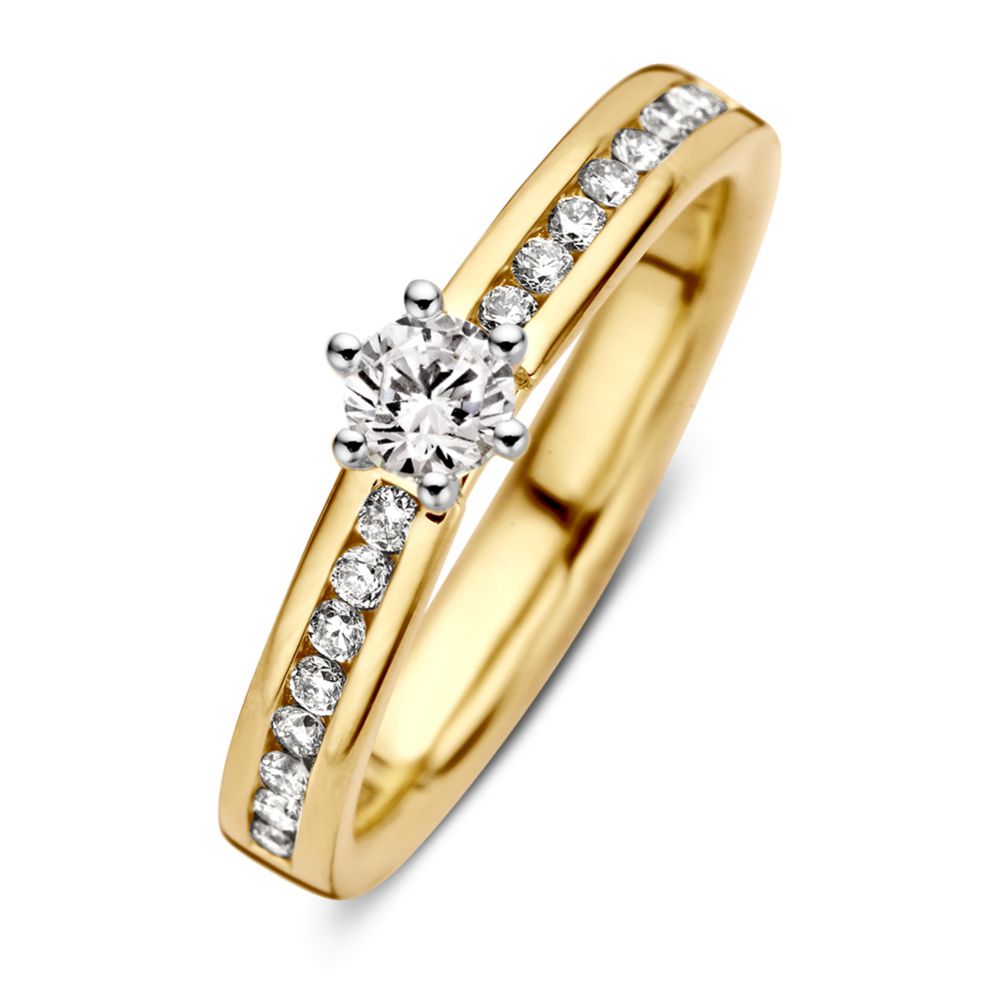 Bicolor Damenring aus Gelbgold und Weißgold mit 0,50 ct Diamant und funkelnden Steinen