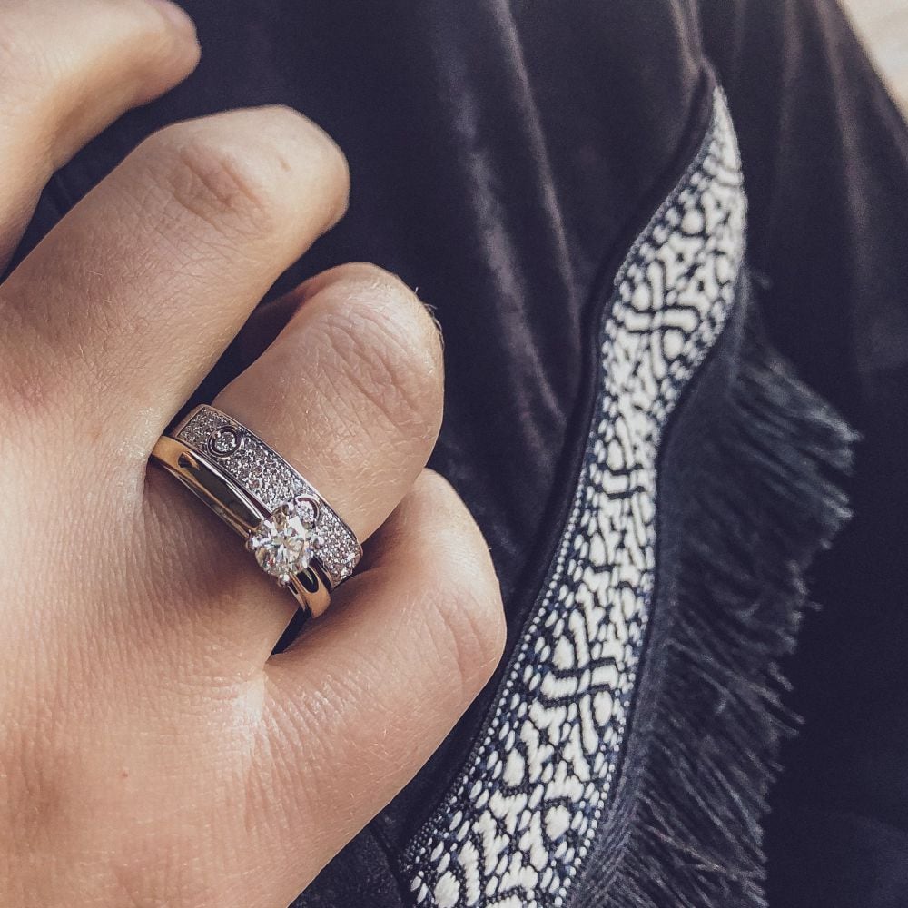 Bicolor-Damenring aus Gelb- und Weißgold mit Diamant (0,50 Karat) – 14 Karat