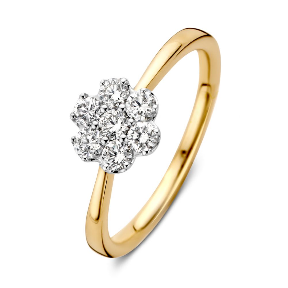Bicolor Damenring aus Gelb- und Weißgold mit Diamanten (0,51 ct) in Blütenform