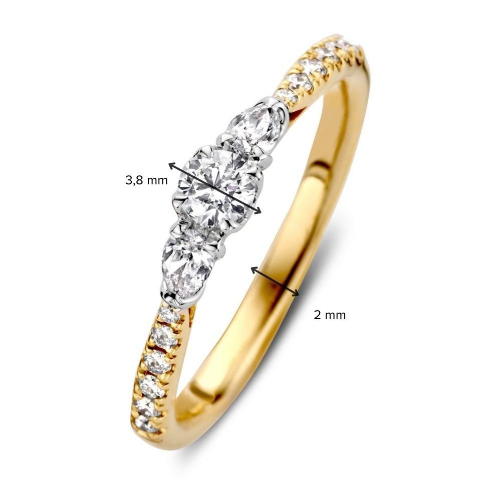 Auffälliger Dreisteinring aus Bicolor Gelb- und Weißgold mit Diamanten (0.51 crt)