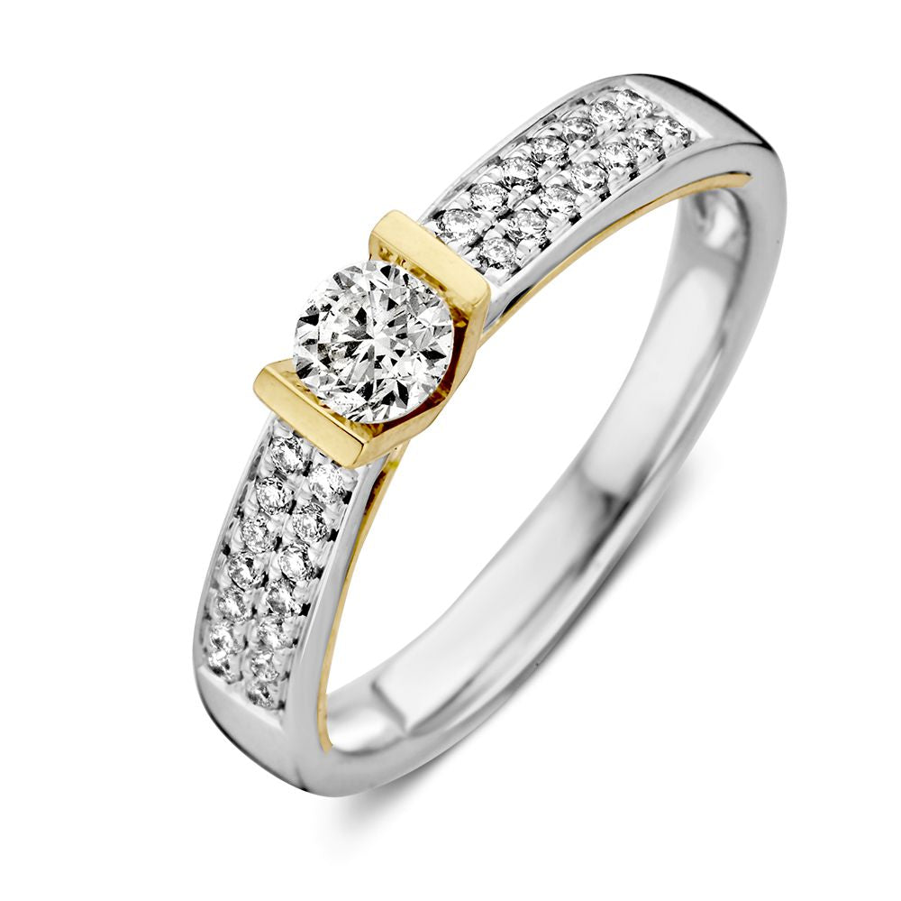 Bicolor Damenring aus Weiß- und Gelbgold mit 0,30 crt Brillant und funkelnden Zirkonia